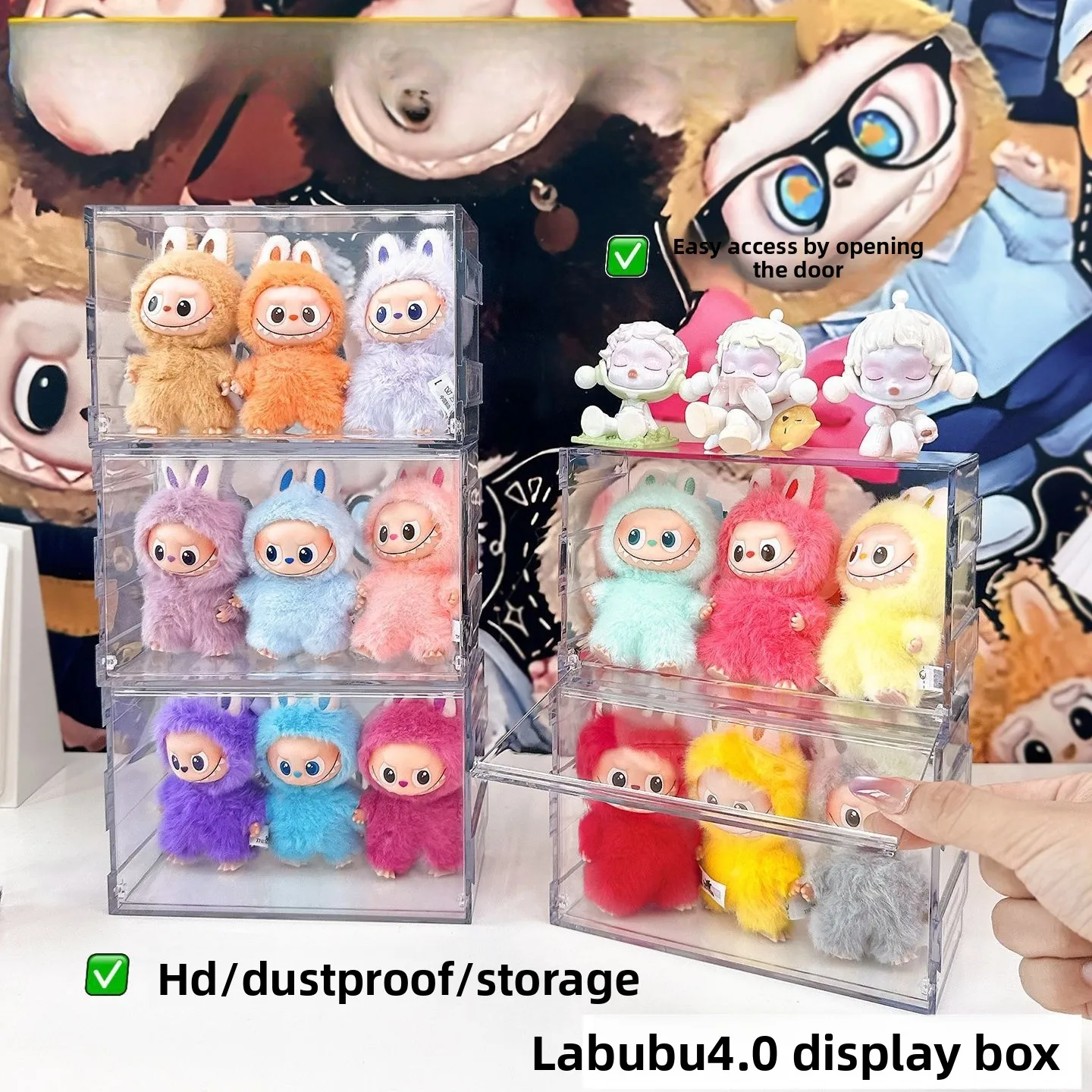 

Новый ящик для хранения ручной работы с цифровым паролем Labubu4.0, прозрачная глухая коробка, акриловый виниловый шкаф-витрина Labubu