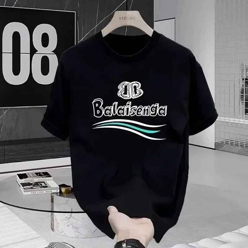 Paris Tide Heavy Cotton Short-Sleeved T-Shirt Crew Neck Loose Fit Summer Top for Men And Girls Couple Large Sizes