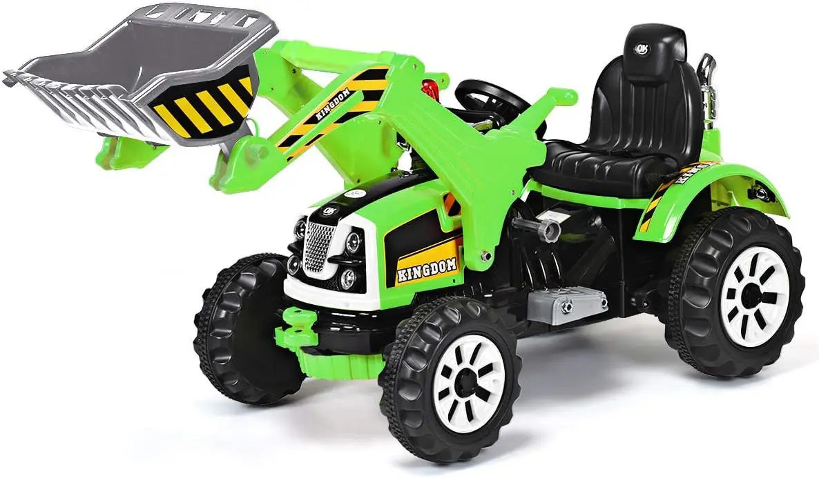 Ride on Excavator, véhicules de construction alimentés par batterie 12 V pour enfants avec chargeur avant, klaxon, ceinture de sécurité, roues sur chenilles, Ride