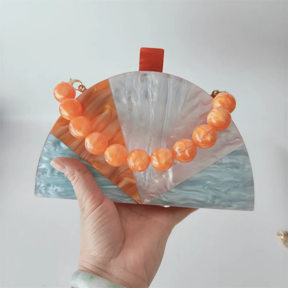 

Orange Marble Striped Semicircle Acrylic Evening Luxury Designer Women Wallet Patchwork Clutch Hand Bag Multicolor Wedding Purse