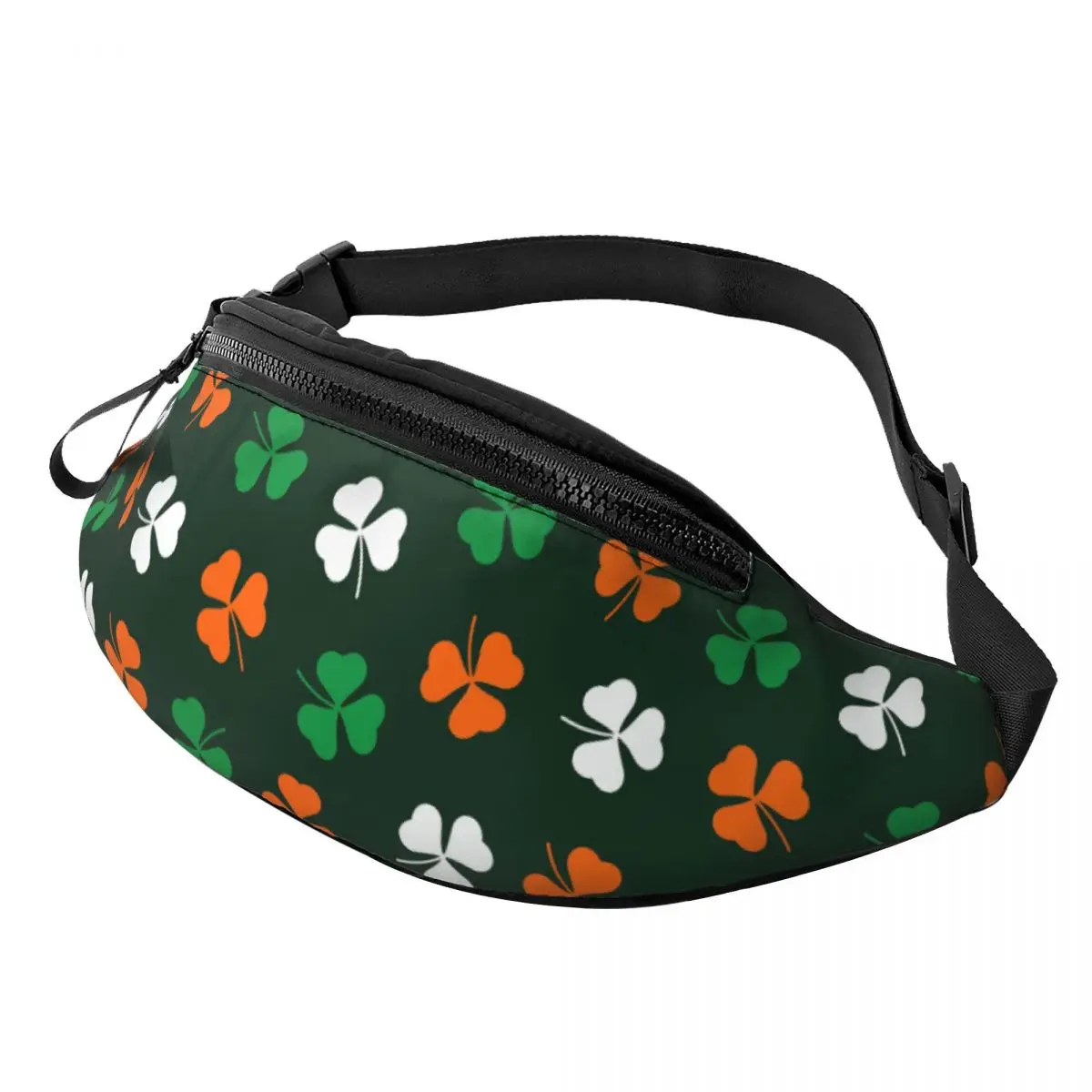 Custom Cool St Patrick's Day Lucky Clover Leaf Fanny Pack Women Men Crossbody Waist Bag for Camping Biking Phone Money Pouch