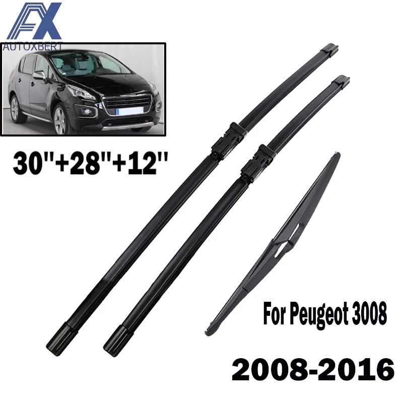 Front Rear Wiper Blades Fit For Peugeot 3008 2008 2009 2010 2011 2012 2013 2014 2015 Windshield Fit push button Arms