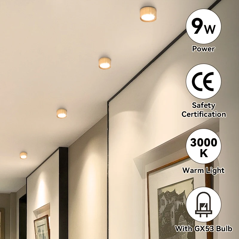 Oświetlenie powierzchniowe w dół Drewniany model Oświetlenie sufitowe LED Reflektory 9W 220V Lampy sufitowe LED typu downlight oświetlenie