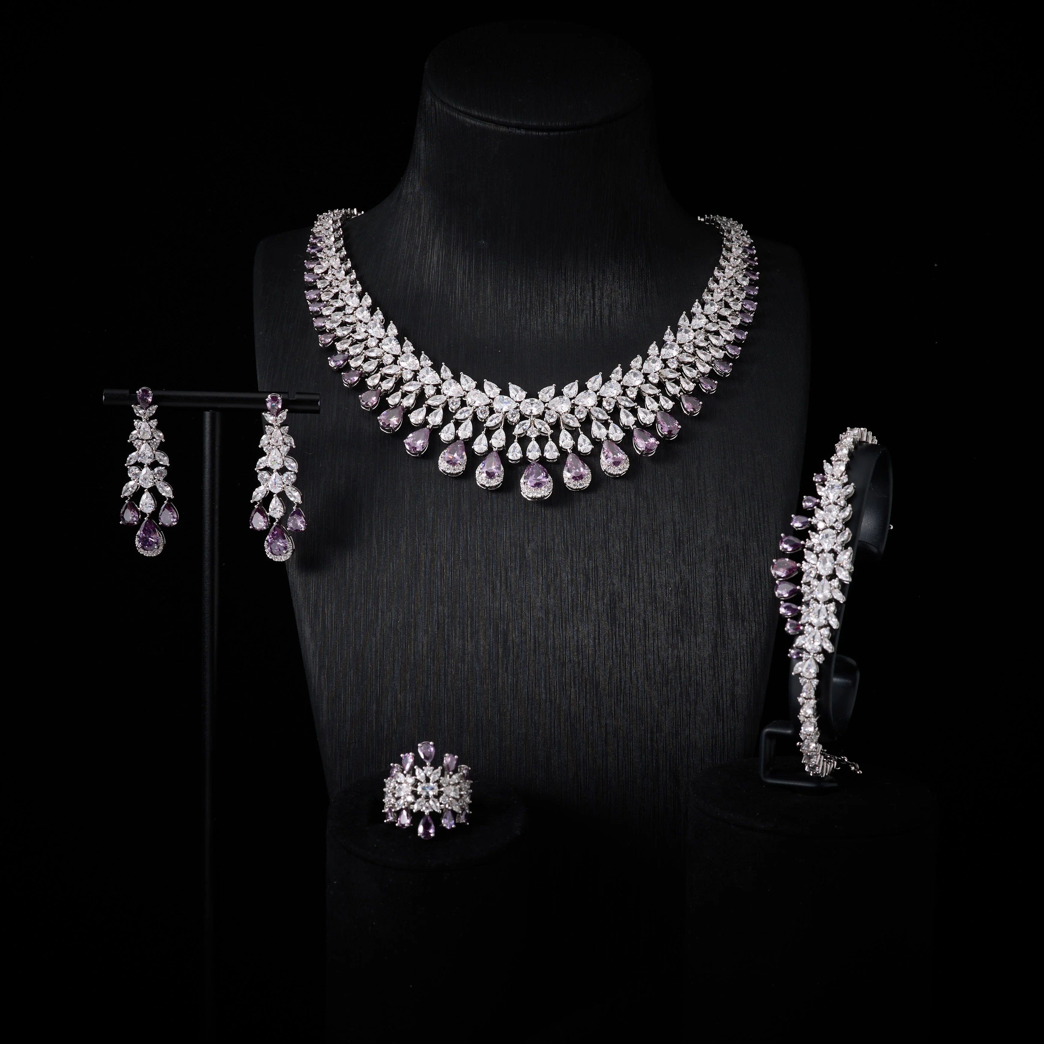 

00201 Luxury Bridal Cubic Zirconia Necklace Set for Women Dubai Jewelry Sets Wed Jewelri Wedding & Engagement musulman ens