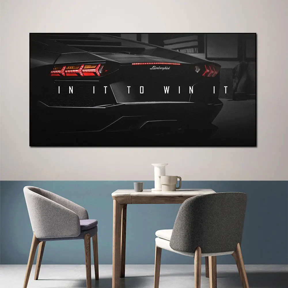 In It to Win It Motivational Poster Luxury Sports Car Canvas Print Painting Poster Wall Art Print Office Decor