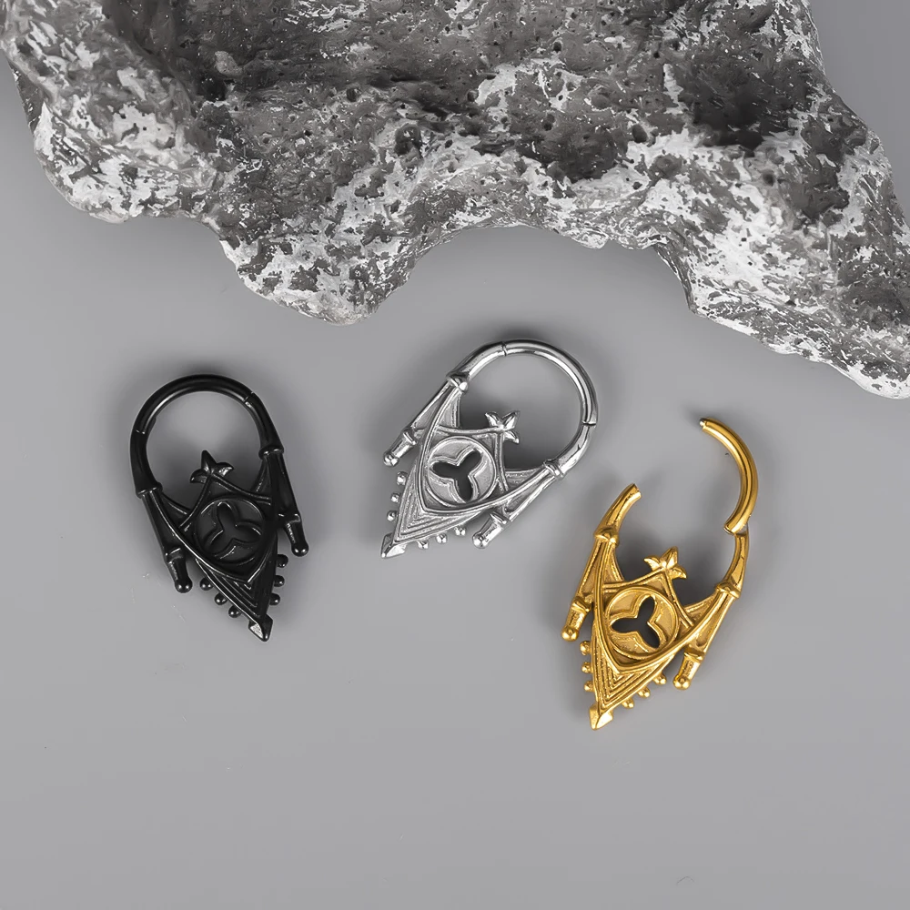 Vanku 1pcs Hypoallergenic Gothic Church Septum Ring, Stainless Steel Hinged Clicker Nose Ring, Punk Vintage Geometric Piercing