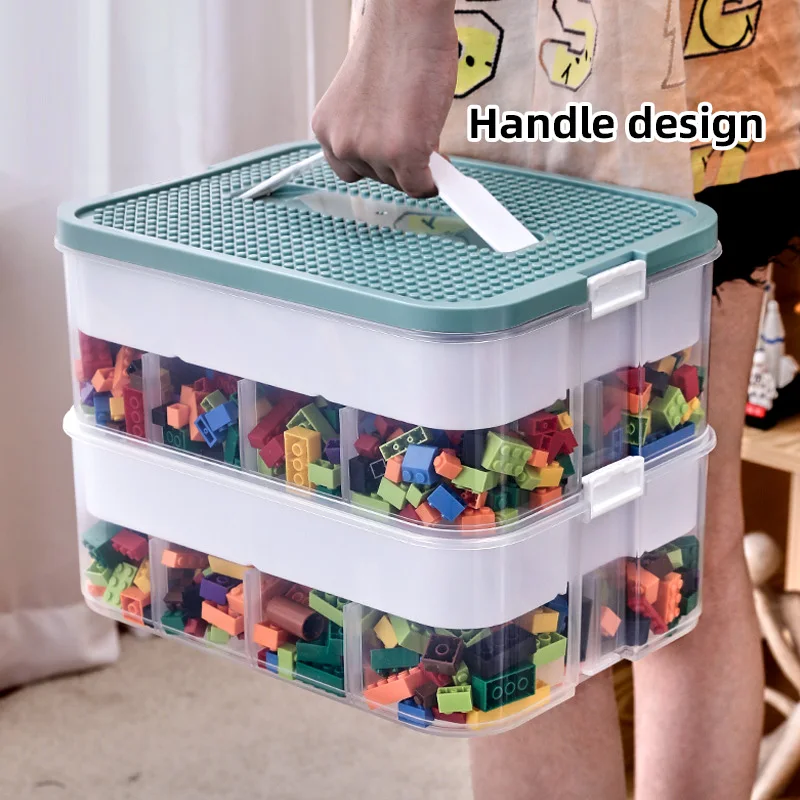 

2 Layers Toys Storage Box With Handle Stackable Block Grid Organiser Storage Case Toy Jewelry Classified Container Organizer Box