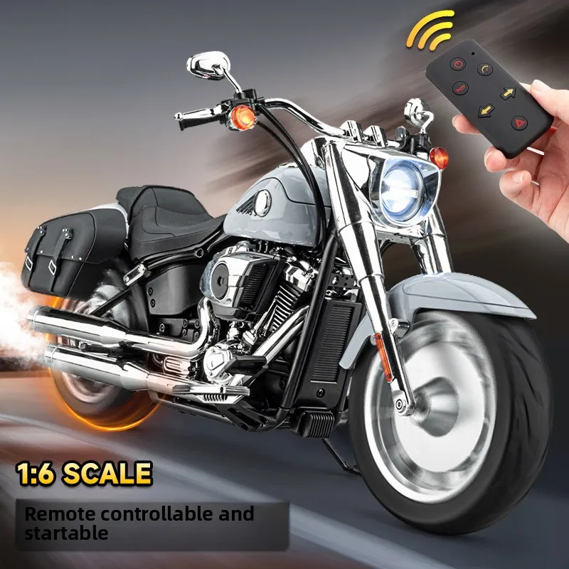 

RC Diecast Motorcycle Model 1:6 Harley Fat Boy Alloy Motorbike Toys Spray Toy Ornament Gift Collection Miniature Voiture Hobby
