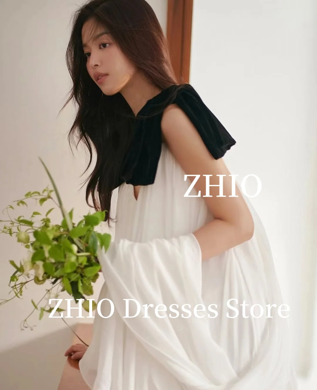ZHIO Bow Contrast Color Wedding Dress A-Line Floor Length Evening Party Bridal Gown Korea Photo Shoot Customized Elegant