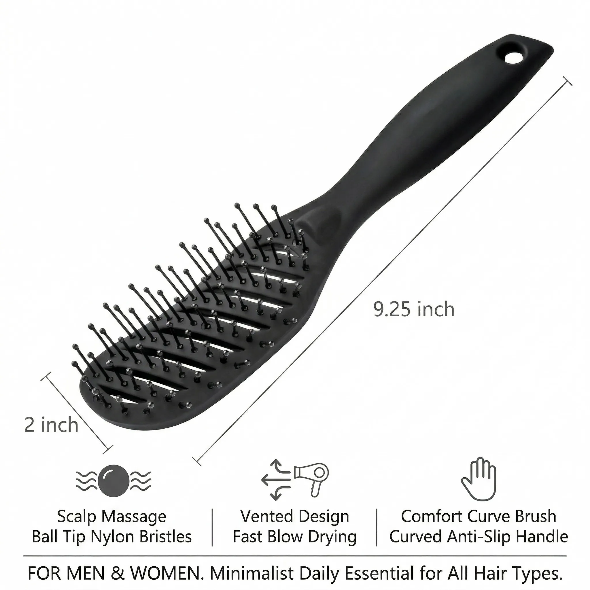 

9.25 Inch Anti Slip Vented Paddle Brush Ball Tip Bristles Fast Blow Dry Styling Brush Unisex