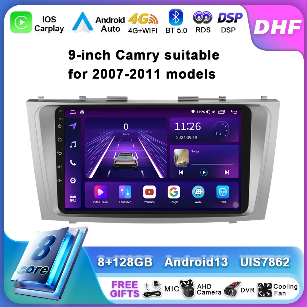 

Автомобильный радиоприемник Android 13 для Toyota Camry 2007-2011 Aurion 2006-2011 GPS-навигация Мультимедийный видеоплеер 2 Din 4G Головное устройство