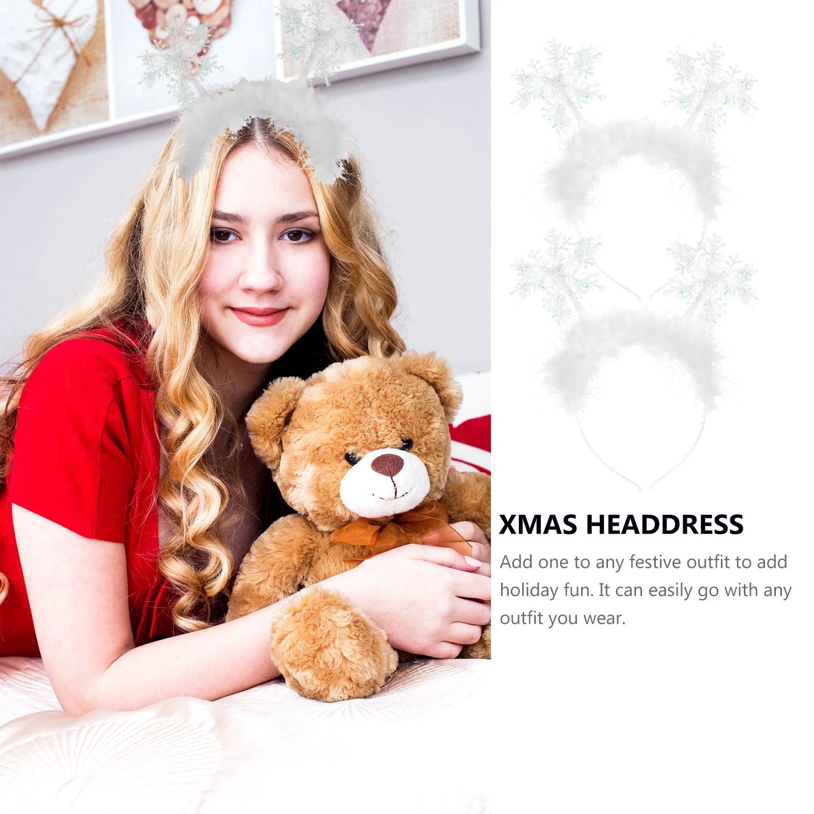 

2Pcs Xmas Snowflake Hairbands Christmas Decorative Headbands Lovely Holiday Party Headwear Snowflake Hair Accessories Festive