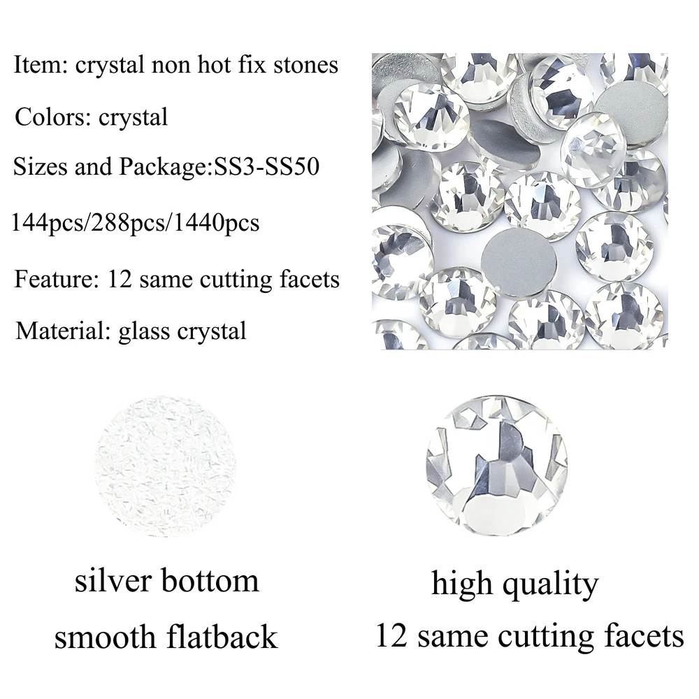 Super Glitter Crystal Nail Art Rhinestones SS3-SS50 Flatback Clear Non Hot Fix Rhinestones Glue On Nail Art Decorations Y0100