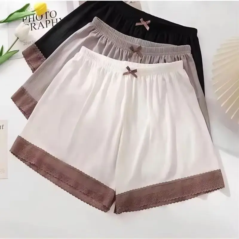 

026 Fashion Ice Silk Safety Pants Women Summer Sexy Cool Comfort Sleep Bottoms Simple Home Shorts Ladies Pajama Shorts Underwear