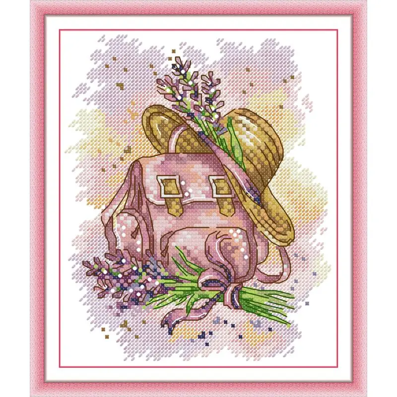 

Maydear Cross Stitch Kit, 11CT/14CT/16CT/9CT Aida Fabric,DMC Threads Sewing Pattern Embroidery Set-Schoolbag with Lavenders