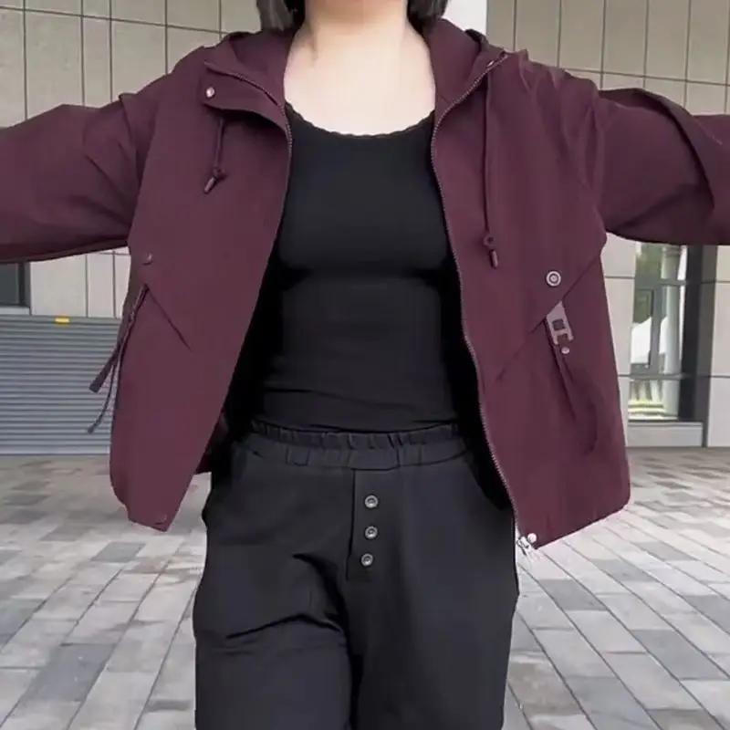 

Fashion temperament mother women's 2026 spring autumn Female hooded new coat windbreaker casual Jacket loose short Overwear