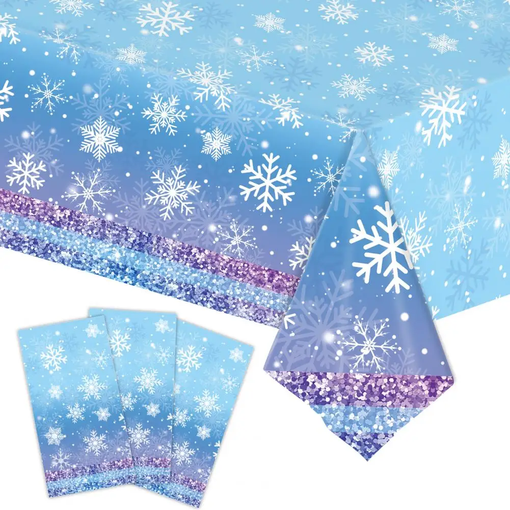 Christmas Winter Plastic Tablecloth Snowflake Tablecloth Winter Wonderland Snowflake Disposable Tablecloth Set for Christmas