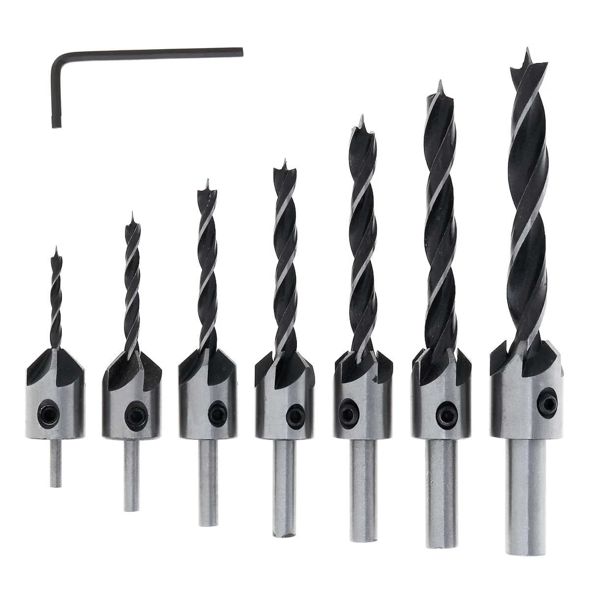 

7pcs/set 3-10mm HSS Titanium Plated Round Handle 5 Flute Woodworking Chamfer Drill Bits for Bench Drill / Electric Hand Drill