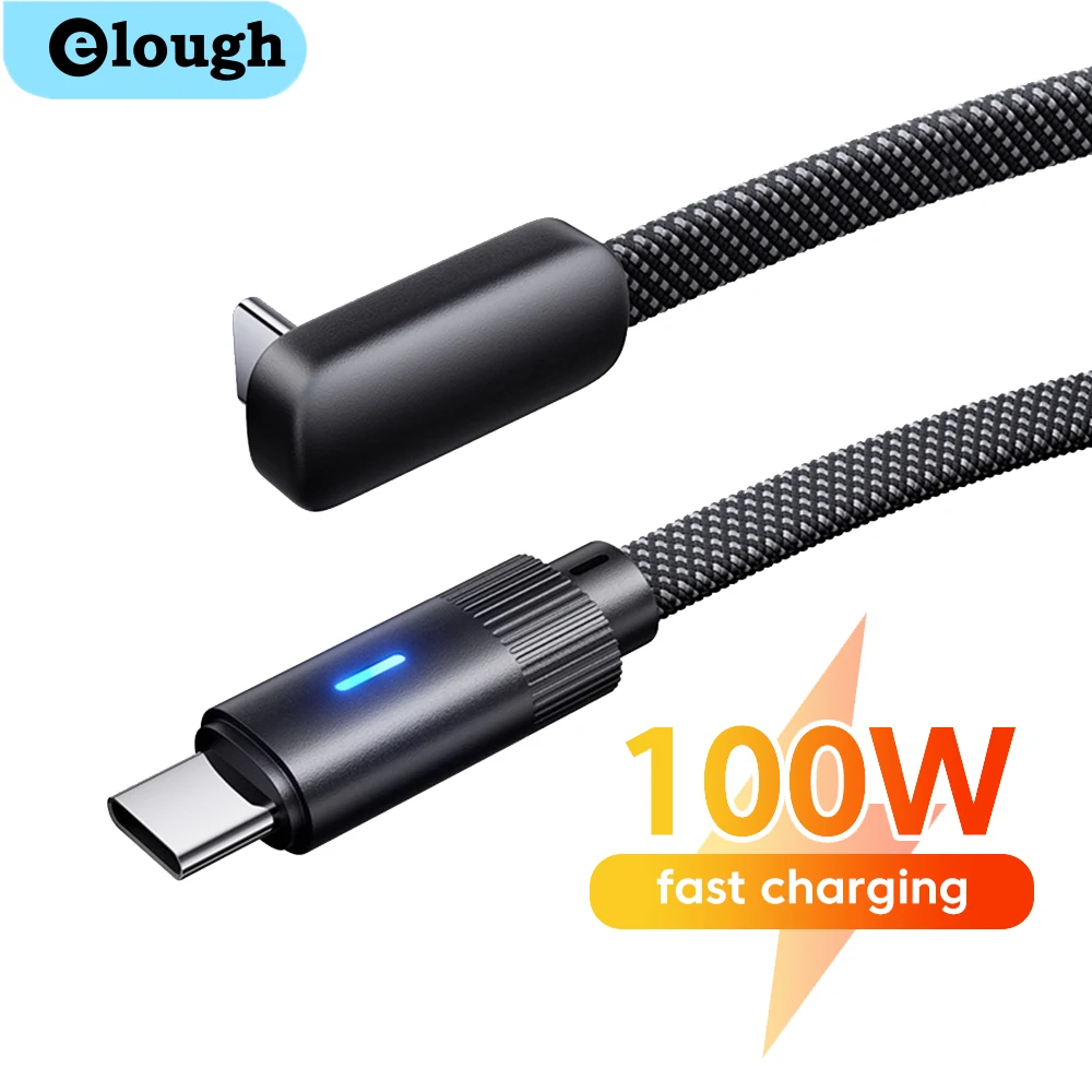 100W L-Shape Elbow Type C To Type C Cable Fast Charging USB C Braided Data Cable For Iphone 15-17 Samsung Huawei Xiaomi