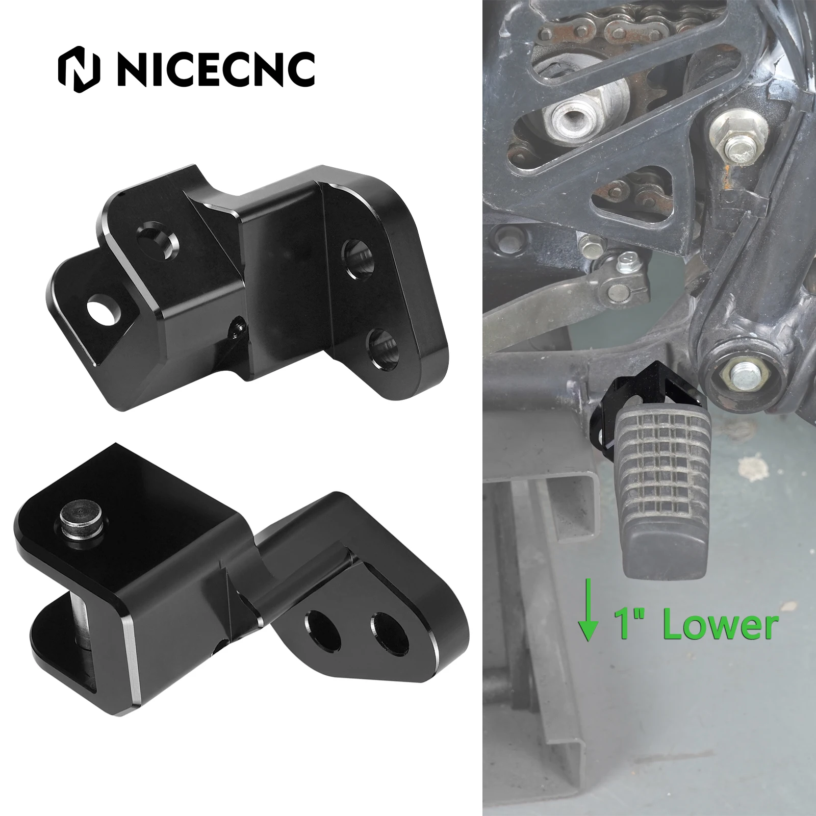 

For Kawasaki KLR 650 Footrests 1" Lowered Bracket Footpegs Lowering Brackets for Kawasaki KLR650 1987-2018 2017 2016 2015