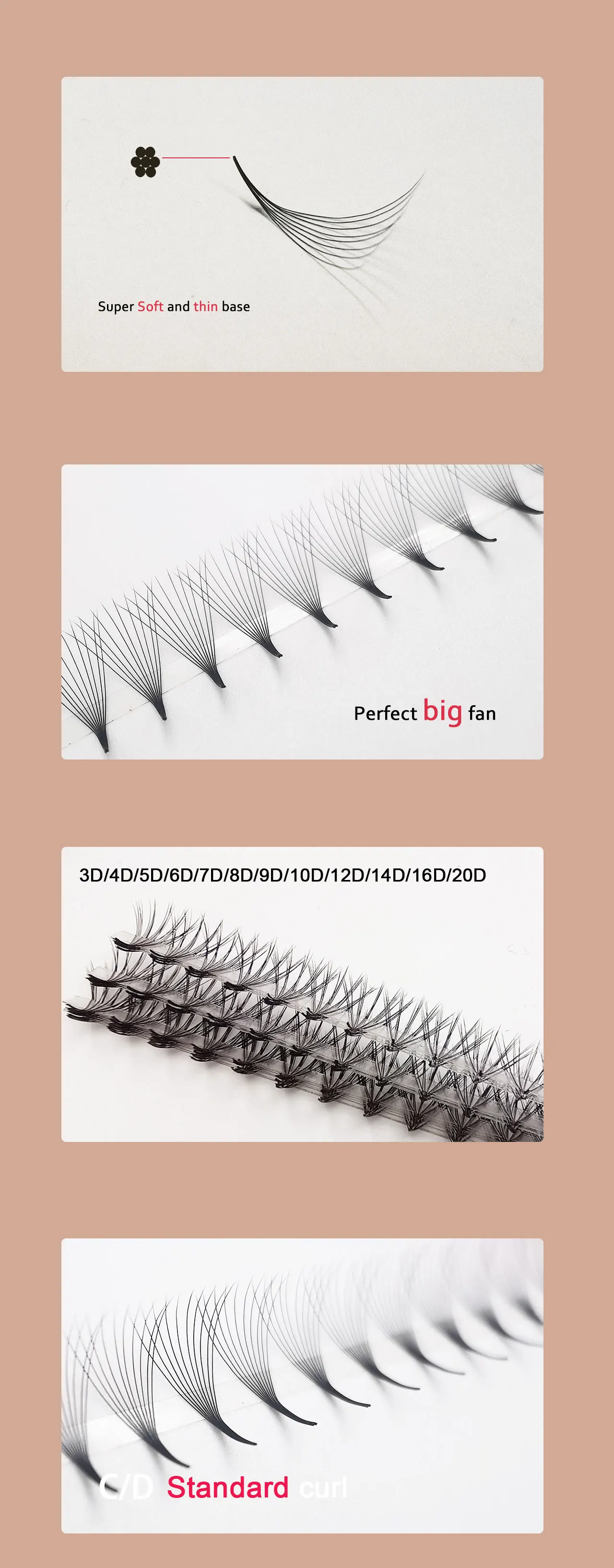 Supmacio Vorgefertigter Volumenfächer, 600 Fächer, C/D-Locken, 8–16 mm, ultraschnelle, lose Fächer, Wimpernverlängerung, Mega, russische Wimpern, natürlich, weich – Detail 3