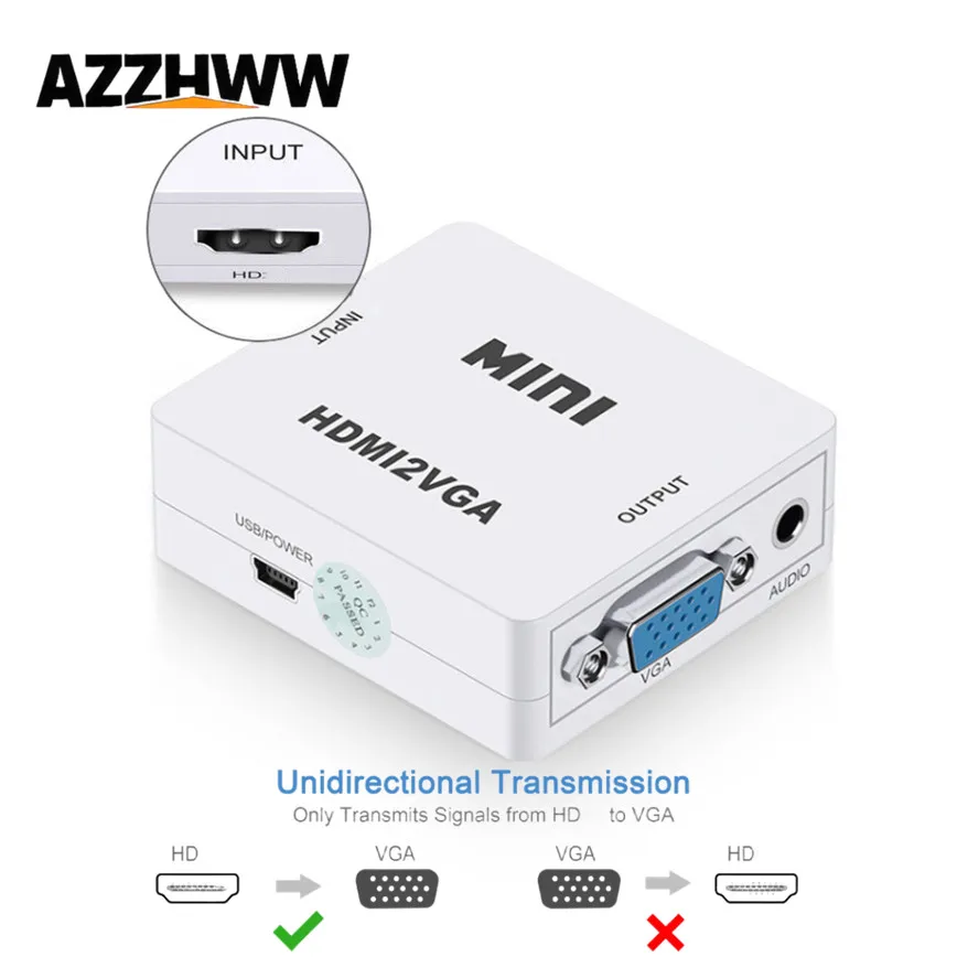 HDMI-compatible to VGA Adapter Converter 3.5mm Audio Output for Computer Desktop Laptop PC Monitor Projector HDTV Xbox and More
