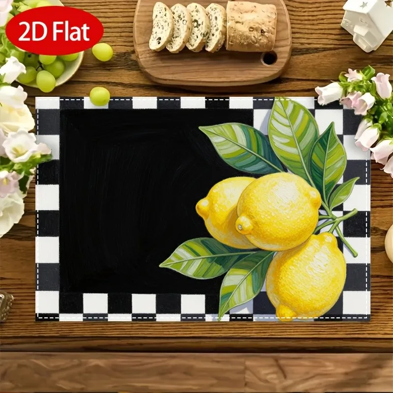 Buffalo Check Placemat Lemon Print Black White Dining Table Mat Heat Resistant Kitchen Decor Summer Party Tableware Set of 4