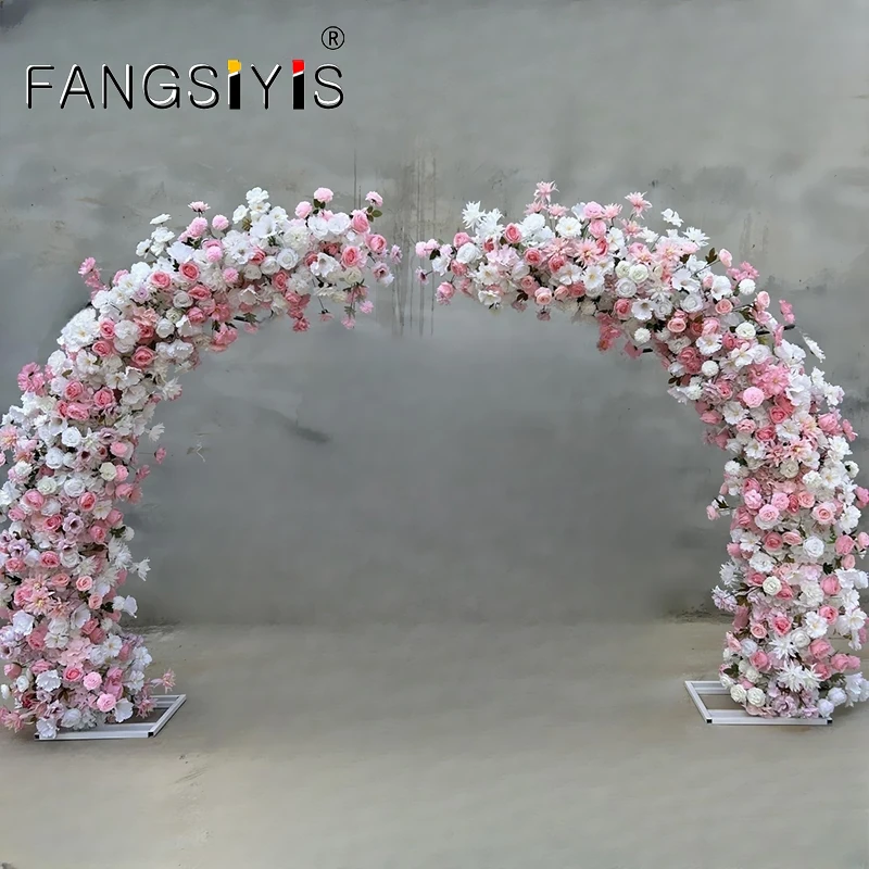 

Luxury Horn Shape Artificial Flower ox horn Arch With Flower Row Wedding Decoration Floral Backdrop Arrangement Event Flower pro