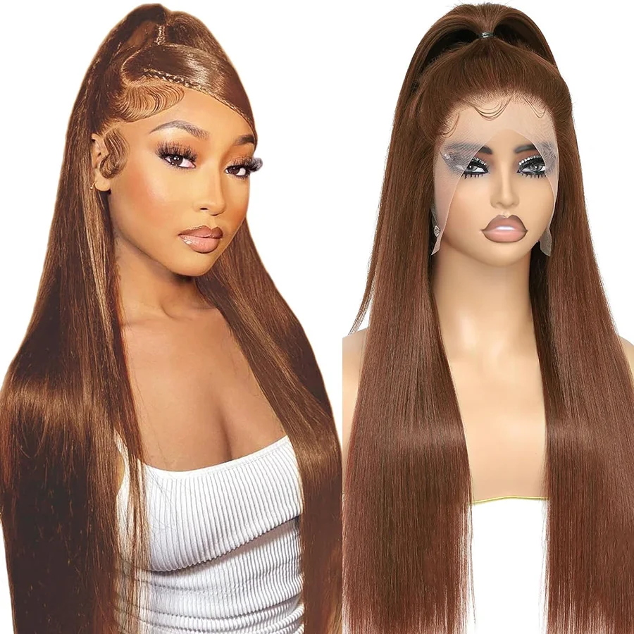 Chocolate Brown Human Hair Lace Front Wigs Bling Hair 30 Inch Grade 10 100 Percent Human Hair Wigs