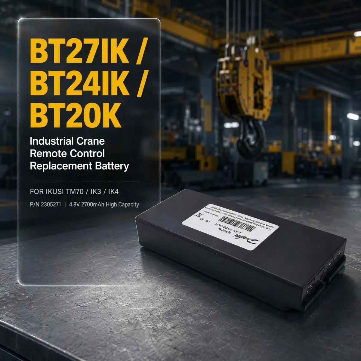 Replacement Battery BT20K BT24IK BT27IK 2305271 for Danfoss IKUSI Crane Hoist Lift Industrial Remote Control Transmitter