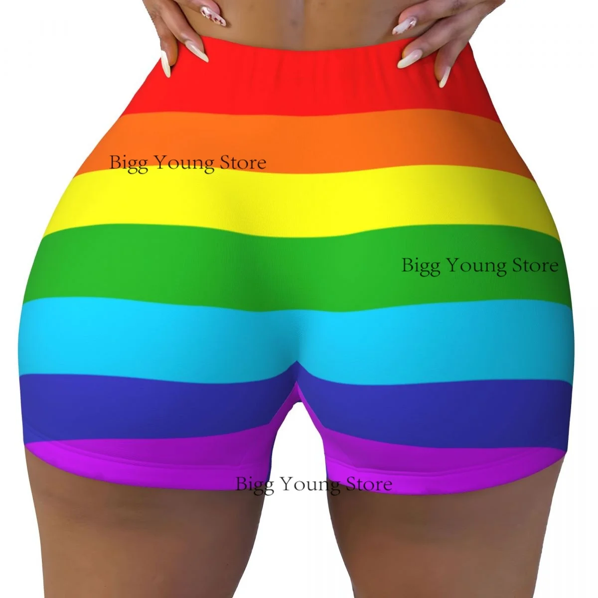 Booty Shorts Sexy Tight Hip Sports Shorts Classic Rainbow Flag Fitness Women's Comfortable Yoga Shorts
