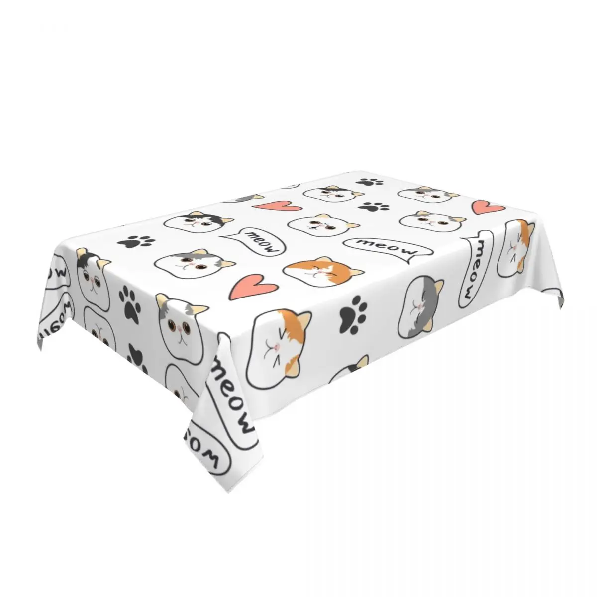 Waterproof Persian Kitten Exotic Shorthair Head Meme Tablecloth Backed Elastic Edge Table Cover Cartoon Cat Pattern Table Cloth