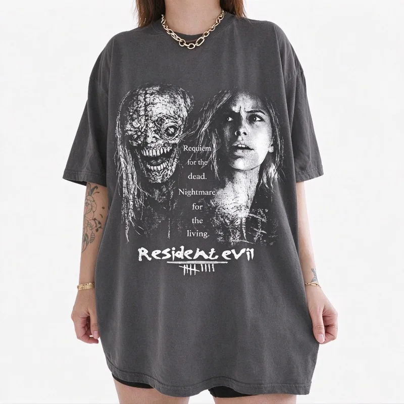 Retro Resident Evil 9: Requiem T-shirt, Grace Ashcroft T-shirt, Horror Game T-shirt, Unisex T-shirt Suitable for All Seasons