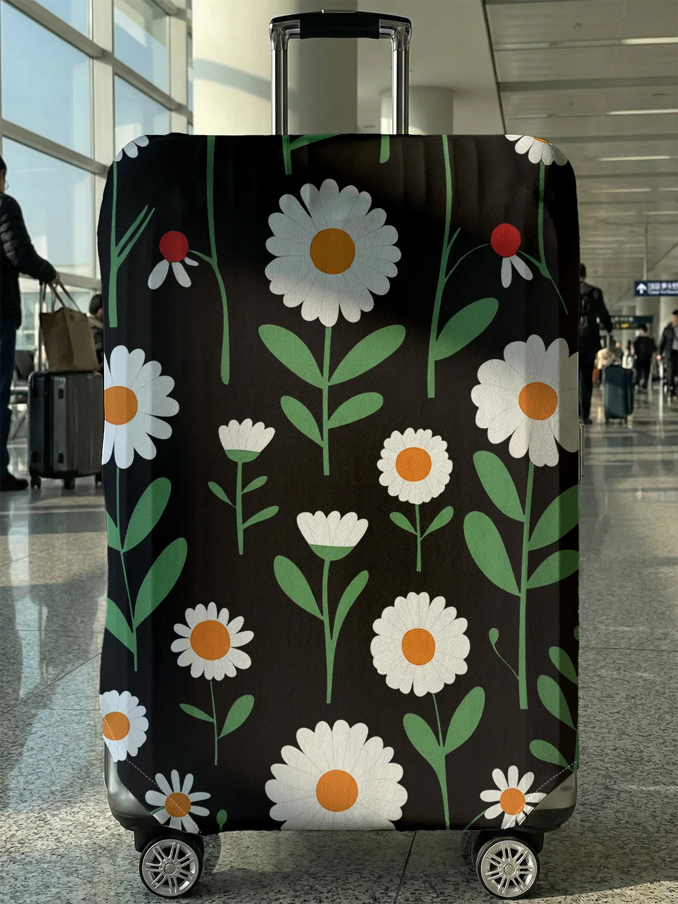 

Чехол для багажа с черным фоном и принтом ромашек, подходит для чемоданов 18-32 дюймов, чехол на ручку чемодана, дорожные аксессуары