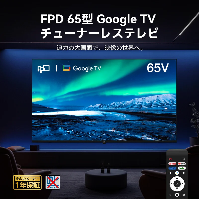 FPD 65型 4K液晶スマートテレビ Google TV搭載 チューナーレス 音声操作対応 壁掛け対応 CG65-C2-A