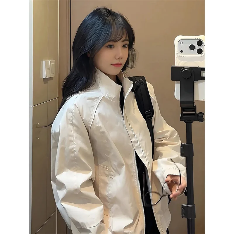 Apricot Standing Collar Flying Jacket Men's Spring Deconstruction Silhouette Workwear Jacket, High-end and Cool Baseball Jacket