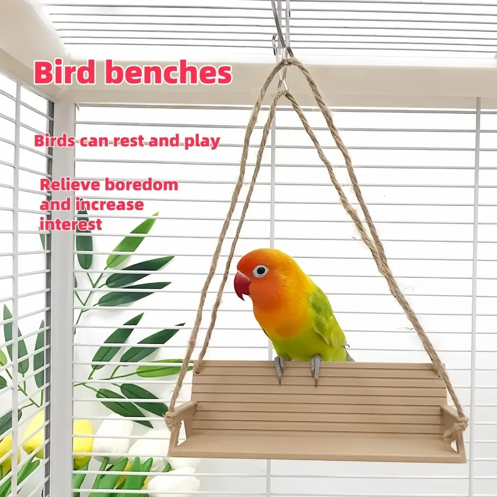 Funny Bench-Style Bird Swing with Chain Birdcage Decoration Interactive Bird Toy Creative Parrot Hanging Bed Bird Play