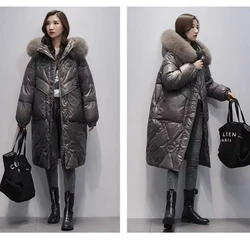 Women Loose Long Knee Padded  Parke Women Winter Long Big Fur Collar Jackets for Women Large Size Jackets Cotton-Padded Jacket