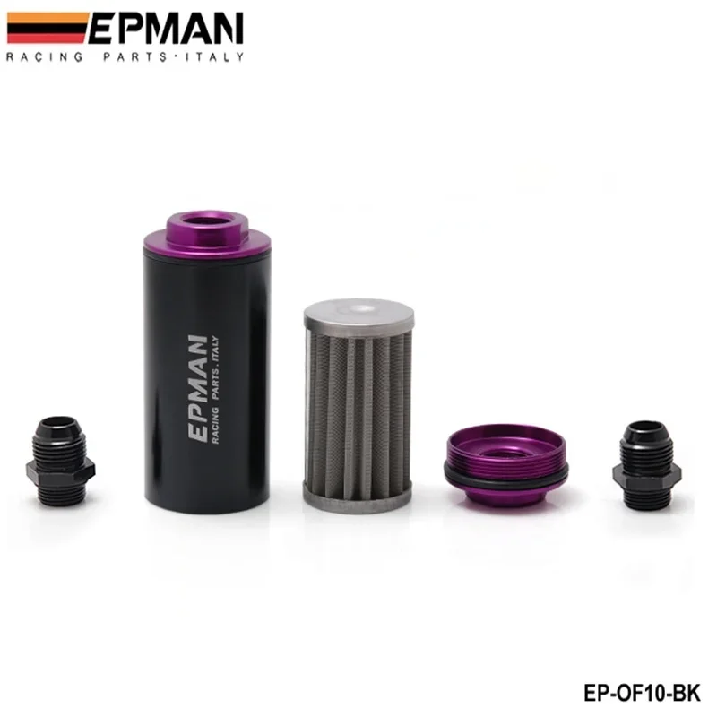 Aluminum High Flow Fuel Filter AN10 Black with 100 Micron Element Steel SS Universal High Pressure Performance EP-OF10-BK