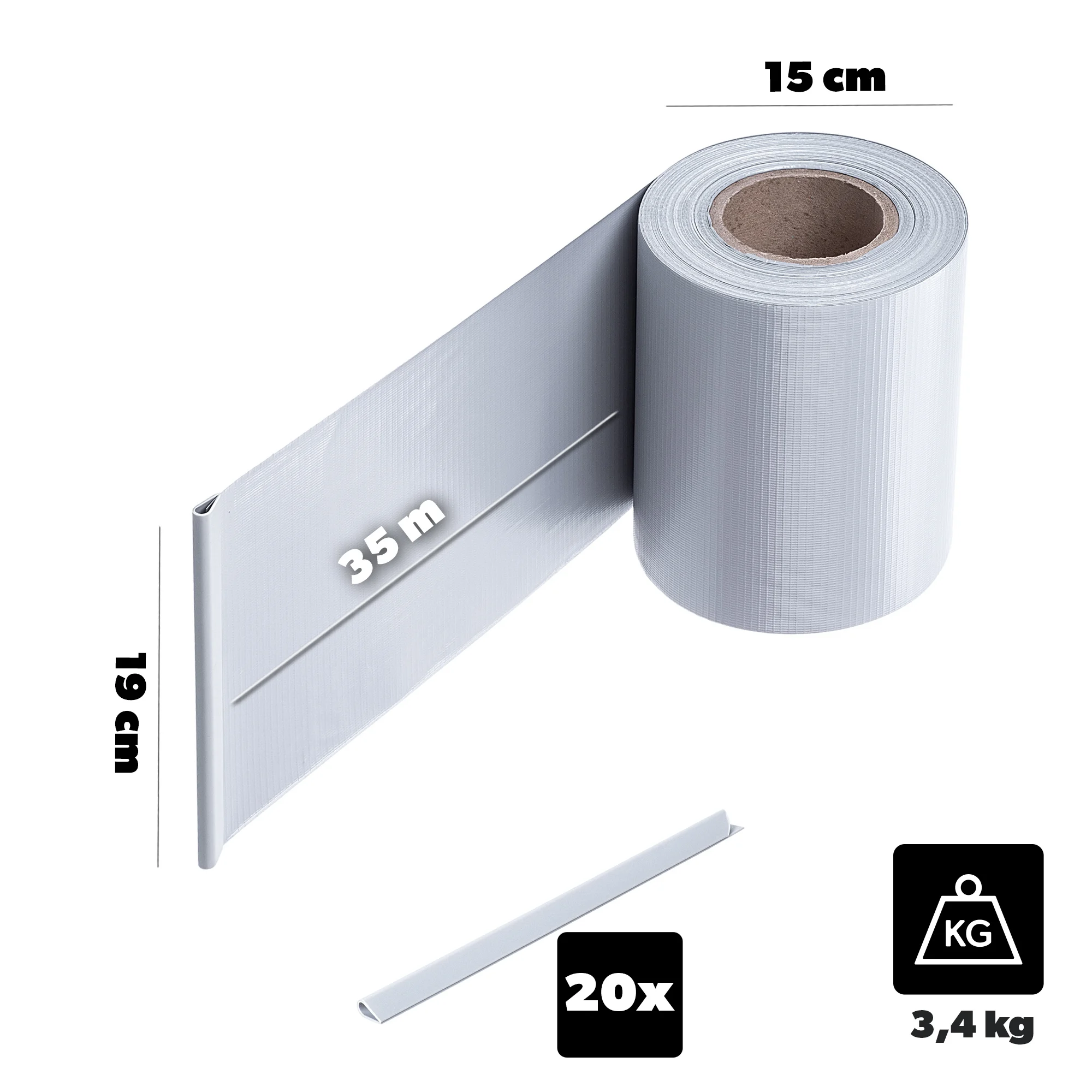 Imagen 3: KADAX Cinta para valla 19 cm x 35 m gris claro