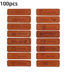 100Pcs Brown Handmade Garment Tags Labels PU Leather Labels For Jeans Bags Shoes Making Supplies 1.5*5cm