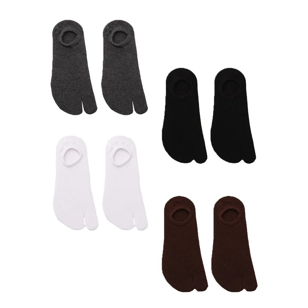 

4 Pairs Men's Cotton Tabi Socks Anti-skid Two Toes Split Two-toe Summer Ship Man Separating Absorbent