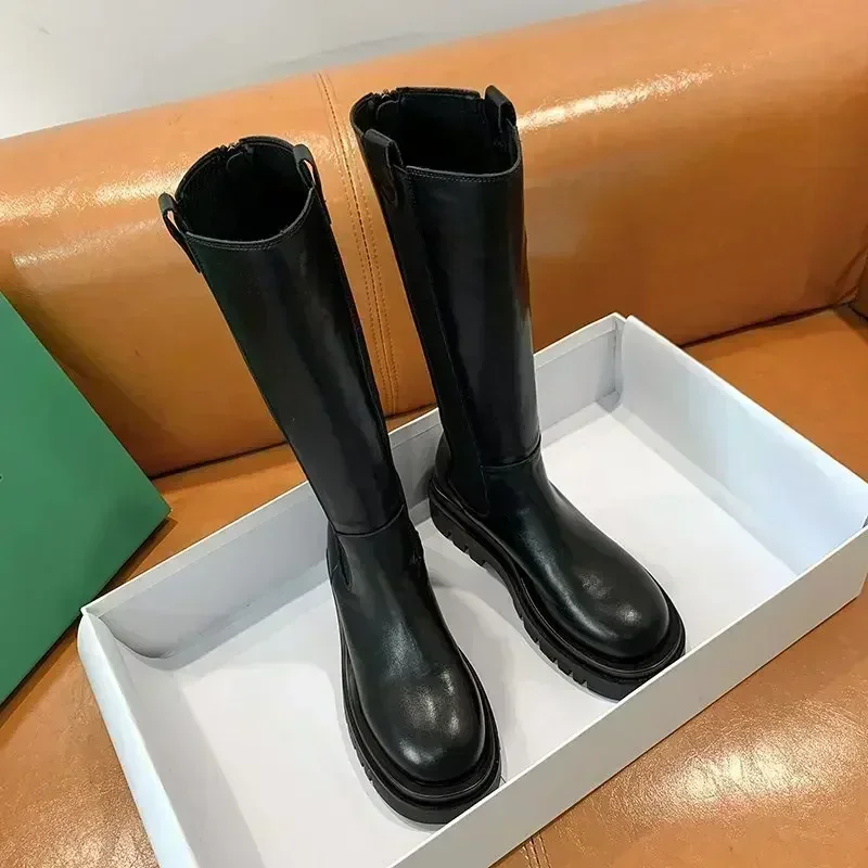 Damen Hohe Stiefel Mode Rutschfeste Wasserdichte Winter-Reißverschluss PU-Leder Kniehohe Stiefel Damen Klobige Plateau-Langstiefel – Detail 8