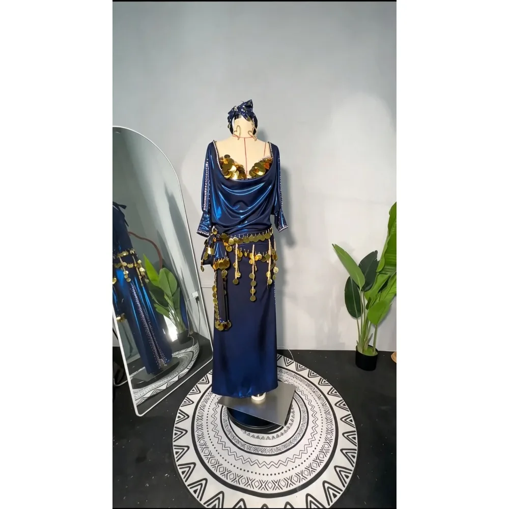 Customized Women Belly Dancewear Diamond Saidi Baladi Shabbi Folk Robe Bra Oriental Dance Group Competition Performance Dresses