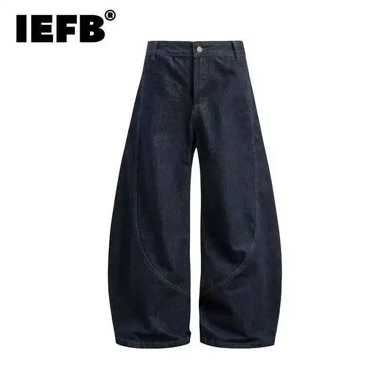 IEFB American Style Men Denim Pants Wide Legcurved Knife Jeans Men's Women's Trendy Loose Clean Fit High Street Trousers 9W2265