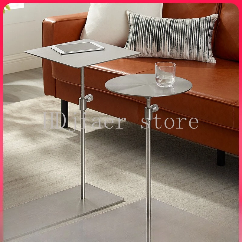 

Stainless Steel Luxury Height-Adjustable Side Table - Portable Round High Coffee Table Sofa End Corner Metal Table
