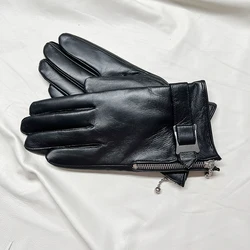 New Arrival Men's Leather Gloves Winter Goat Leather Gloves Touch Screen For Women Zipper Fashion Driving Gloves