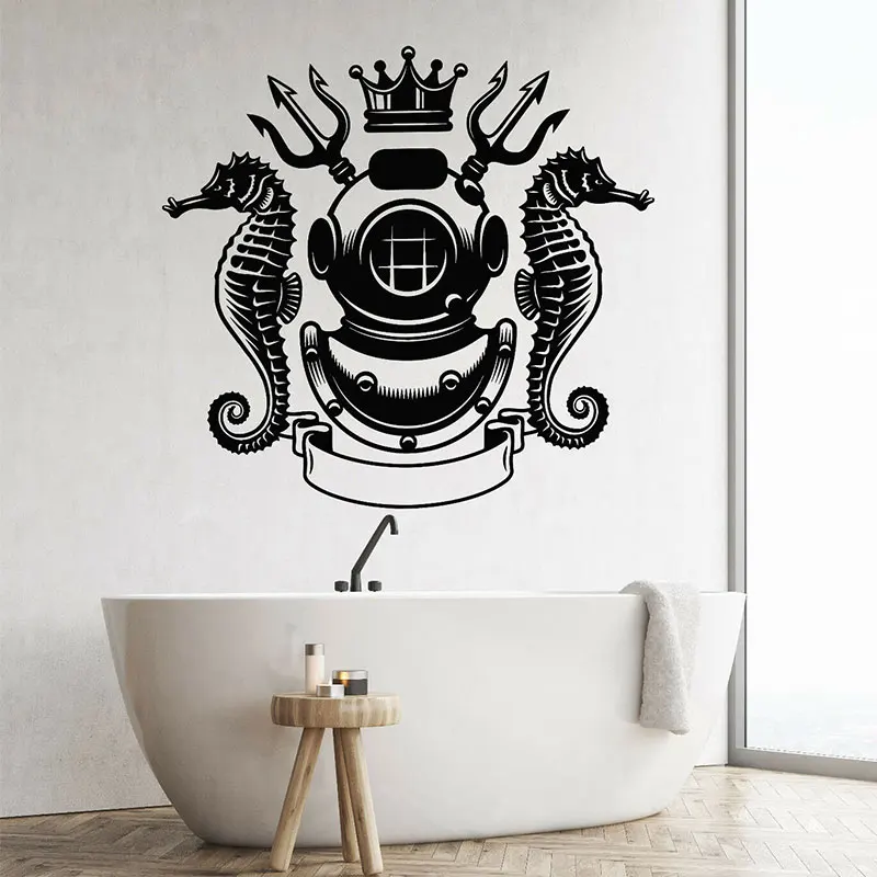 Scuba Diving Vintage Helmet Underwater Wall Stickers Vinyl Nautical Home Decor Kids Room Bedroom Ocean Sea Bathroom Decals AB42