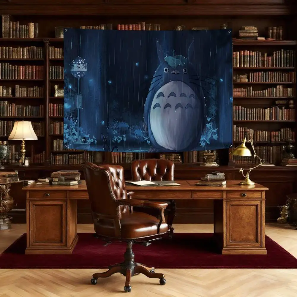 Cartoon Anime Movies Totoro Flag Banners Four Hole Flag Polyester Outdoor Decor Room Aesthetic