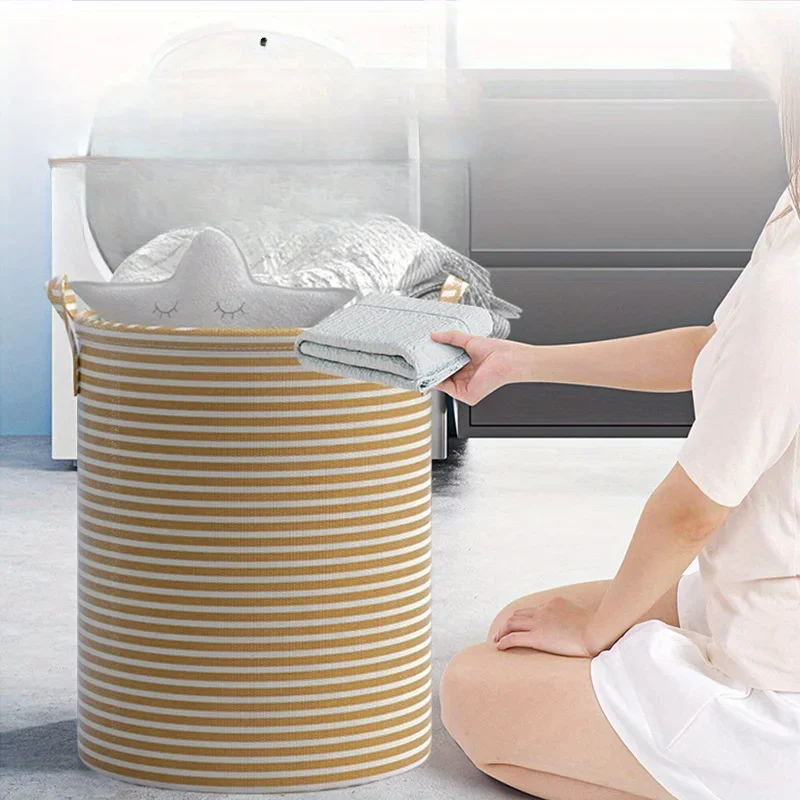 Haundry Thickened Tall Laundry Basket with Handle, Large Collapsible Round Laundry Hamper Bin Laundry Bag for Clothes Storage